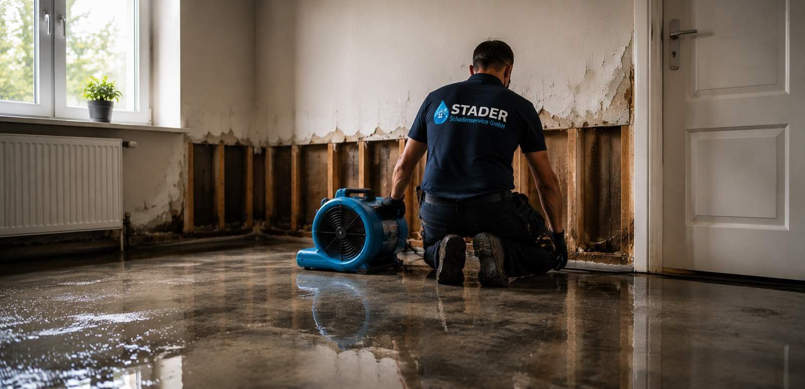STADER Schadenservice Soforthilfe-Team bei der Trocknung nach einem Wasserschaden